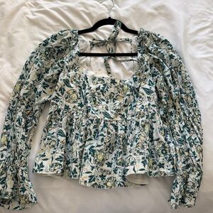 Pilcro Green and Cream Floral Blouse